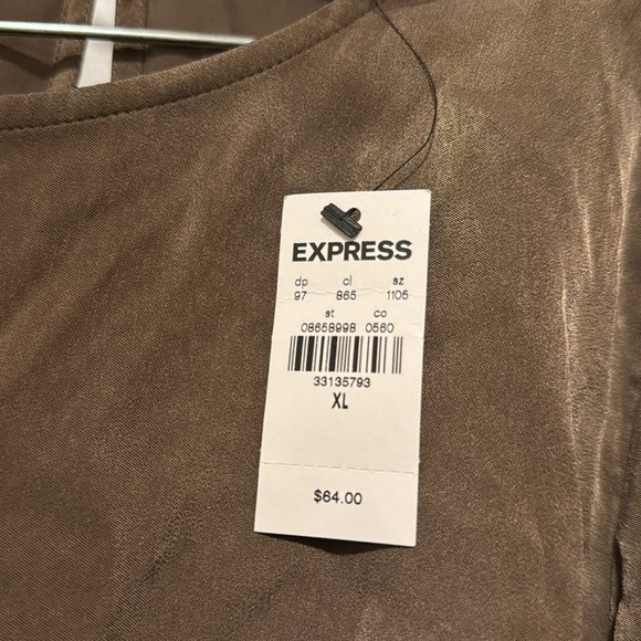 Express Satin Crew Neck Puff Sleeve Wrap Top - Picture 3 of 4
